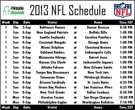 2013 nfl schedule